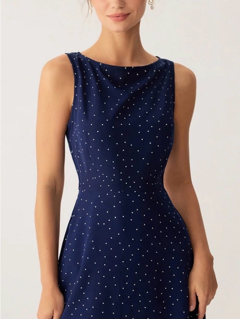 Navy Polka Dot Sleeveless Fit-and-Flare Dress
